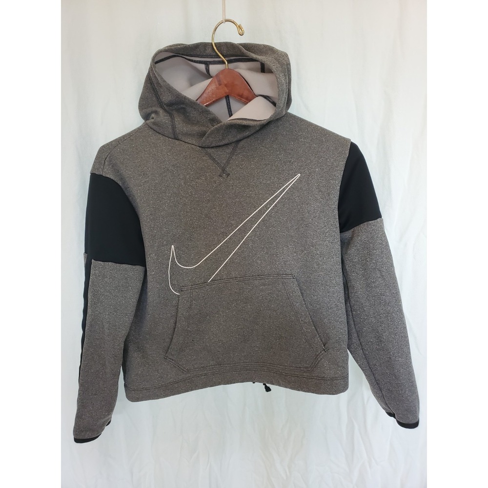 Nike Dri-FIT Youth Large Gray Pullover Hoodie Big Swoosh Therma Fit